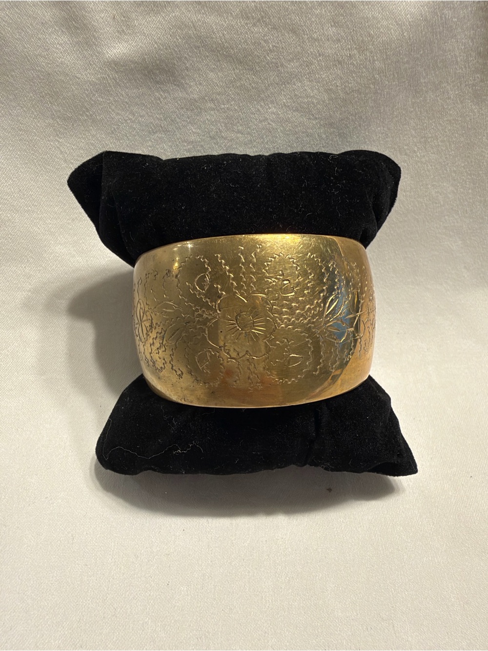 Vintage brass cuff etched bracelet